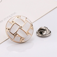 Plastic Brooch, Alloy Pin, with Enamel, for Garment Accessories, Round, Snow, 21mm(SENE-PW0013-07B-03B)