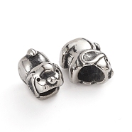 304 Stainless Steel European Beads, Large Hole Beads, Dog, Antique Silver, 12x13x8.8mm, Hole: 5.8mm(OPDL-G009-16AS)