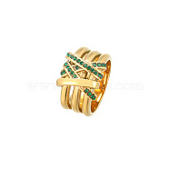 Golden Stainless Steel Rhinestone Wide Band Rings, Indicolite, US Size 8(18.1mm)(AG2526-1)