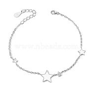 SHEGRACE Rhodium Plated 925 Sterling Silver Link Bracelet, with Micro Pave AAA Cubic Zirconia and Enamel Star, Platinum, 6-1/4 inch(160mm)(JB339B)