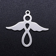 201 Stainless Steel Pendants, Angel, Stainless Steel Color, 21.5x25x1mm, Hole: 1.4mm(STAS-Q201-JN314-1-21.5)