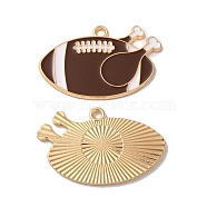 Alloy Enamel Pendants, Cadmium Free & Nickel Free & Lead Free, Light Gold, Rugby Charms, Coconut Brown, 21.5x33.5x1.3mm, Hole: 2mm(PALLOY-E028-13LG-01)