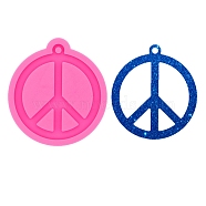 Peace Sign Silicone Molds, Fondant Molds, For DIY Cake Decoration, Chocolate, Candy, UV Resin & Epoxy Resin Jewelry Making, Hot Pink, 84x75x9.5mm, Hole: 5mm, Inner Diameter: 77x69mm(DIY-I075-01)