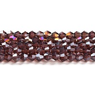 Transparent Electroplate Glass Beads Strands, AB Color Plated, Faceted, Bicone, Medium Purple, 3x2.5mm, Hole: 0.7mm, about 162~185pcs/strand, 12.76~14.61 inch(32.4~37.1cm)(GLAA-F029-2mm-A05)