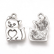 Tibetan Style Alloy Kitten Pendant Enamel Settings, Cat with Heart Shape, Cadmium Free & Lead Free, Antique Silver, 21x13.5x2mm, Hole: 2mm, about 750pcs/1000g(TIBEP-T002-133AS-RS)
