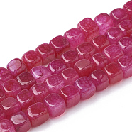 Natural Agate Beads Strands, Dyed, Cube, Medium Violet Red, 7.5~8x7~7.5x7~7.5mm, Hole: 1mm, about 50pcs/strand, 14.5 inch(G-S287-08)
