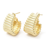 Brass Grooved Teardrop Hoop Earrings for Women, Real 16K Gold Plated, 26~27x22mm(EJEW-K248-09G)