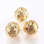 Brass Beads, Matte Style, Real 18K Gold Plated, Round, Real 18K Gold Plated, 10mm, Hole: 2mm(KK-F735-05G)