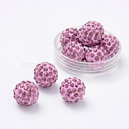 Rhinestone Beads, Pave Disco Ball Beads with Polymer Clay, Medium Orchid, Size: about 14mm in diameter, hole: 2mm, rhinestone: PP17(2.3~2.4mm), 8 rows rhinestone per bead(RB-A250-14mm-4)