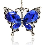 Butterfly Alloy Acrylic Rhinestone Big Pendants, with Grade A Crystal Rhinestone, Antique Silver, Blue, 51x66x10mm, Hole: 3mm(PALLOY-J196-02AS)