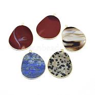 Natural Mixed Gemstone Pendants, with Brass Findings, Golden, 33.5~34x27x2mm, Hole: 1.5mm(G-E526-09)