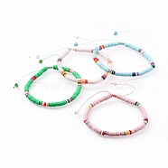 Adjustable Handmade Polymer Clay Braided Bead Bracelets, with Nylon Thread and Glass Beads, Mixed Color, 2-1/4 inch(5.7cm), 4mm(BJEW-JB04640-M)