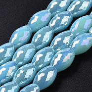 Electroplate Glass Beads Strands, AB Color Plated, Faceted, Oval, Sky Blue, 11x8mm, Hole: 1.2mm, about 60pcs/strand, 26.38 inch(67cm)(EGLA-S194-15A-A08)
