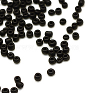 Frosted Opaque Glass Seed Beads, Round, Black, 3x1.5~3mm, Hole: 1mm, about 1500pcs/50g(X-SEED-R029-3mm-A07)