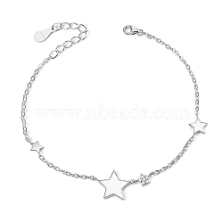 SHEGRACE 925 Sterling Silver Link Bracelet, with Micro Pave AAA Cubic Zirconia and Enamel Star, Platinum, 6-1/4 inch(160mm)(JB339B)