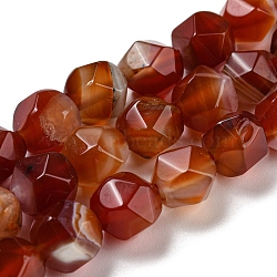 Natural Red Agate Beads Strands, Faceted, Polygon, 7.5~8.5x7.5~8x7.5~8mm, Hole: 1.4mm, about 44~49pcs/strand, 14.25~14.96 inch(36.2~38cm)(G-C085-A05-01)