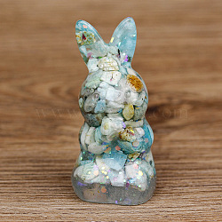 Resin Home Display Decorations, with Sequin and Natural Amazonite Chips Inside, Rabbit, 40x40x73mm(G-PW0005-07E)