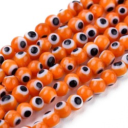 Handmade Evil Eye Lampwork Round Bead Strands, Orange, 4mm, Hole: 1mm, about 100pcs/strand, 14.56 inch(X-LAMP-L055-4mm-03)