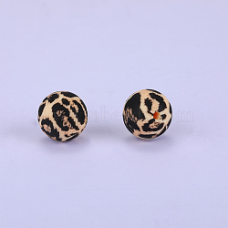 Printed Round with Leopard Print Pattern Silicone Focal Beads, Black, 15x15mm, Hole: 2mm(SI-JX0056A-08)