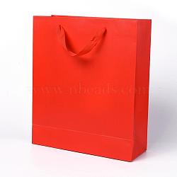 Kraft Paper Bags, with Handles, Gift Bags, Shopping Bags, Rectangle, Red, 33x28x10.2cm(AJEW-F005-03-E)