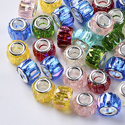 Transparent Resin European Beads, Large Hole Beads, with Silver Color Plated Double Brass Cores, Faceted, AB Color Plated, Column, Mixed Color, 11.5x8mm, Hole: 5mm(RPDL-Q023-A-B)