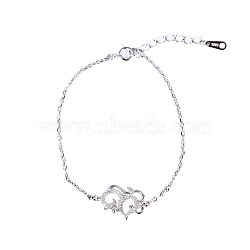 925 Sterling Silver Link Bracelets, with Cubic Zirconia, Hollow, Mouse, Clear, Silver(BJEW-BB59995-A)
