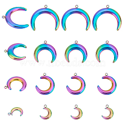 Elite 16Pcs 4 Style 201 Stainless Steel Pendants, Double Horn/Crescent Moon Pendant, Moon, Rainbow Color, 12~21x9.5~23.5x2~3.5mm, Hole: 1.4mm, 4pcs/style(STAS-PH0004-35)