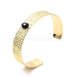 Black Cubic Zirconia Oval Open Cuff Bangle, Brass Flat Band Bangle for Women, Cadmium Free & Nickel Free & Lead Free, Real 18K Gold Plated, Inner Diameter: 2-3/8 inch(6cm)(BJEW-J165-02G)