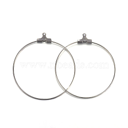 304 Stainless Steel Pendants, Hoop Earring Findings, Ring, Stainless Steel Color, 44x40x1.5mm, 21 Gauge, Hole: 1mm, Inner Size: 38x39mm, Pin: 0.7mm(STAS-F191-09P-D)