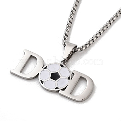 202 Stainless Steel Enamel Box Chain Sport Ball Pendant Necklaces for Men, Stainless Steel Color, Football, 23.74 inch(60.3cm), Pendant: 18x40mm(NJEW-K380-01A-01)