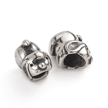 304 Stainless Steel European Beads, Large Hole Beads, Dog, Antique Silver, 12x13x8.8mm, Hole: 5.8mm