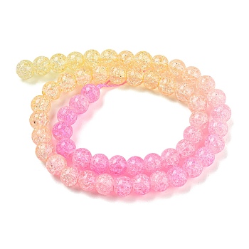Spray Painted Crackle Glass Beads Strands, Gradient Color, Segmented Multi-color Beads, Round, Hot Pink, 8mm, Hole: 1mm, about 48pcs/strand, 14.96 inch(38cm)