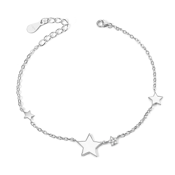 SHEGRACE Rhodium Plated 925 Sterling Silver Link Bracelet, with Micro Pave AAA Cubic Zirconia and Enamel Star, Platinum, 6-1/4 inch(160mm)