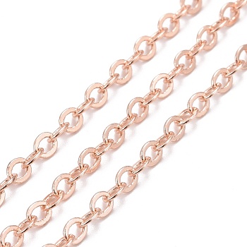 Brass Cable Chains, Soldered, with Spool, Flat Oval, Real Rose Gold Plated, 3x2.3x0.4x0.6mm, about 98.42 Feet(30m)/roll