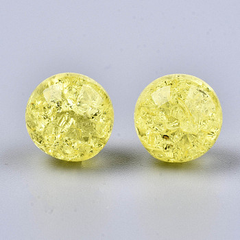 Transparent Crackle Acrylic Round Beads Strands, No Hole, Yellow, 12mm