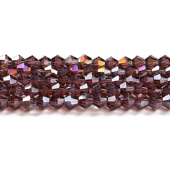 Transparent Electroplate Glass Beads Strands, AB Color Plated, Faceted, Bicone, Medium Purple, 3x2.5mm, Hole: 0.7mm, about 162~185pcs/strand, 12.76~14.61 inch(32.4~37.1cm)