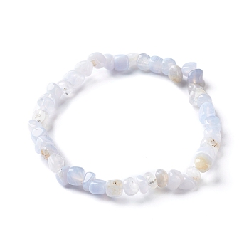 Natural Blue Lace Agate Chip Beads Bracelet for Girl Women, Stone Stretch Bracelet, Inner Diameter: 1-7/8~2-1/4 inch(4.9~5.8cm)