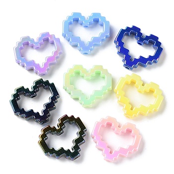 UV Plated Acrylic Beads, Bead Frame, Iridescent, Heart, Mixed Color, 25.5x29.5x7mm, Hole: 3mm