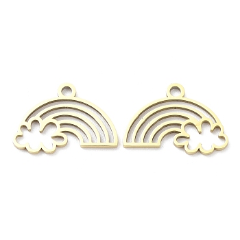 Ion Plating(IP) 316L Surgical Stainless Steel Pendants, Laser Cut, Rainbow with Cloud Charm, Real 18K Gold Plated, 10.5x15x1mm, Hole: 1.4mm