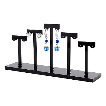 Acrylic T-Bar Earring Display Stands, Earring Riser Organizer Holder with 5Pcs Bars, Black, Finish Product: 19.9x5x10.2cm, about 6pcs/set