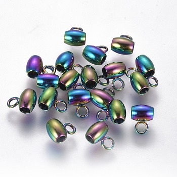 Ion Plating(IP) 304 Stainless Steel Tube Bails, Loop Bails, Oval, Rainbow Color, 7x4.5x4mm, Hole: 1.8mm, Inner Diameter: 2mm