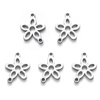 201 Stainless Steel Links Connectors, Laser Cut, Flower, Stainless Steel Color, 17.5x15x1.5mm, Hole: 1.6mm