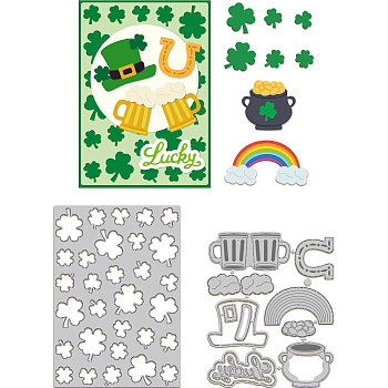 Saint Patrick's Day Carbon Steel Cutting Dies Stencils, for DIY Scrapbooking, Photo Album, Decorative Embossing Paper Card, Stainless Steel Color, Clover, 106x130~152x0.8mm, 2pcs/set