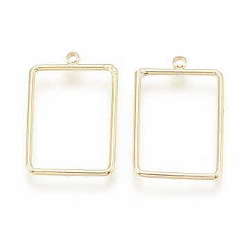 Brass Pendants, Rectangle, Nickel Free, Real 18K Gold Plated, 21x12x1mm, Hole: 0.5mm