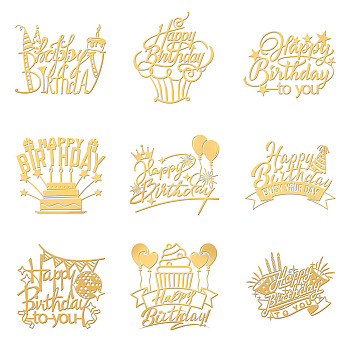 Nickel Decoration Stickers, Metal Resin Filler, Epoxy Resin & UV Resin Craft Filling Material, Birthday Theme, Word, 40x40mm, 9 style, 1pc/style, 9pcs/set