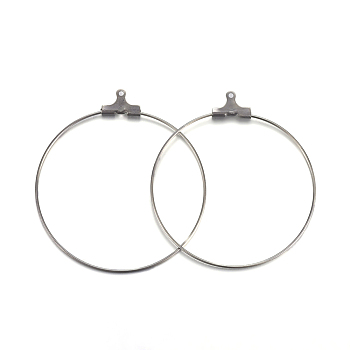 304 Stainless Steel Pendants, Hoop Earring Findings, Ring, Stainless Steel Color, 44x40x1.5mm, 21 Gauge, Hole: 1mm, Inner Size: 38x39mm, Pin: 0.7mm
