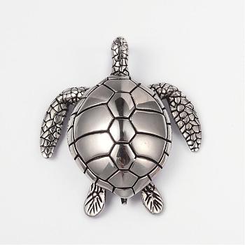 304 Stainless Steel Big Pendants, Turtle/Tortoise, Antique Silver, 54x48x13mm, Hole: 5x8mm
