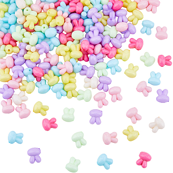150Pcs Opaque Solid Color Bunny Acrylic Beads, Rabbit Head, Mixed Color, 16x13x10mm, Hole: 2mm