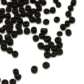 Frosted Opaque Glass Seed Beads, Round, Black, 3x1.5~3mm, Hole: 1mm, about 1500pcs/50g