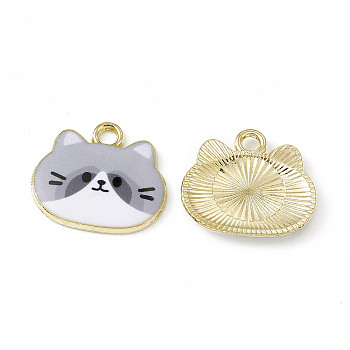 Painted Alloy Pendants, Cat Charm, Cadmium Free & Nickel Free & Lead Free, Golden, Gray, 18x20x2.5mm, Hole: 2.3mm